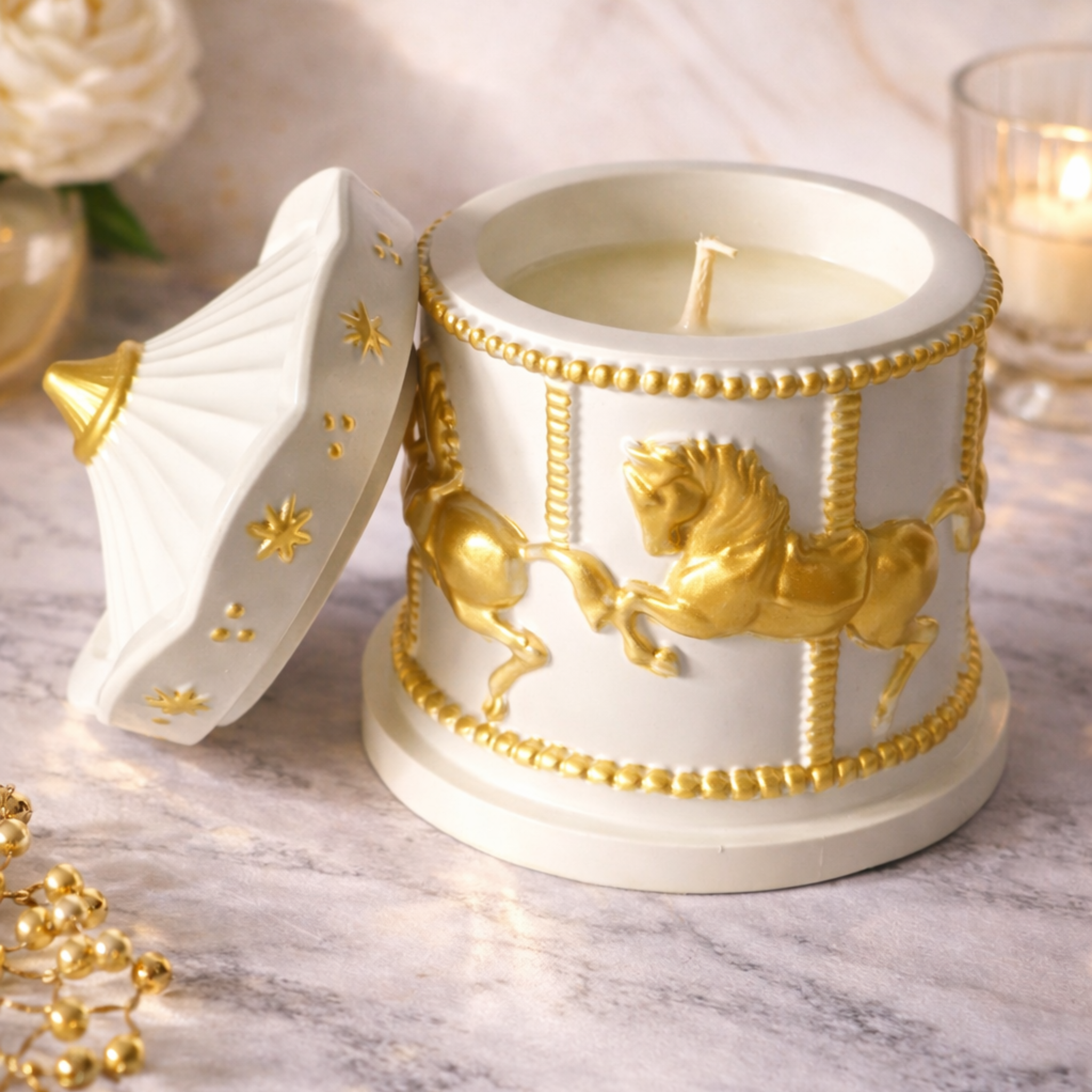 Bougie parfumé rose - bougie carrousel