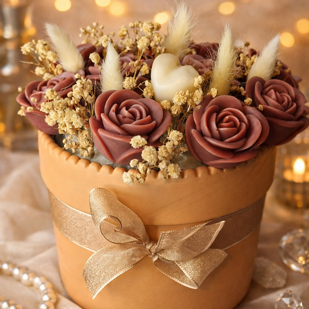 Bouquet de Roses Fondants Parfumés Nougat - Cire de Coco Fait Main