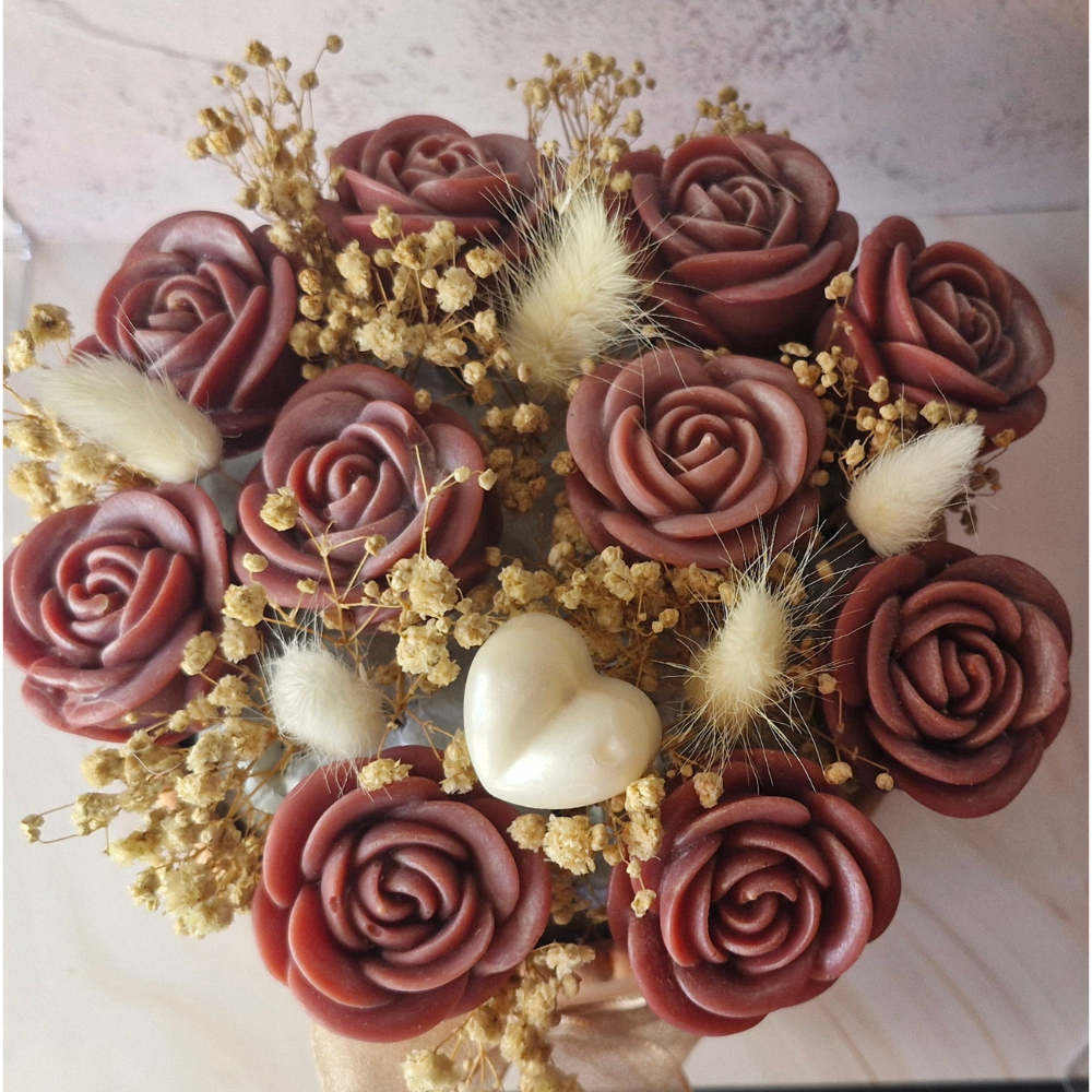 Bouquet de Roses Fondants Parfumés Nougat - Cire de Coco Fait Main