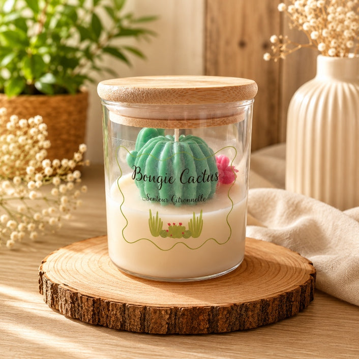 Bougie Cactus – Citronnelle | Cire de Coco - Bocal en Verre