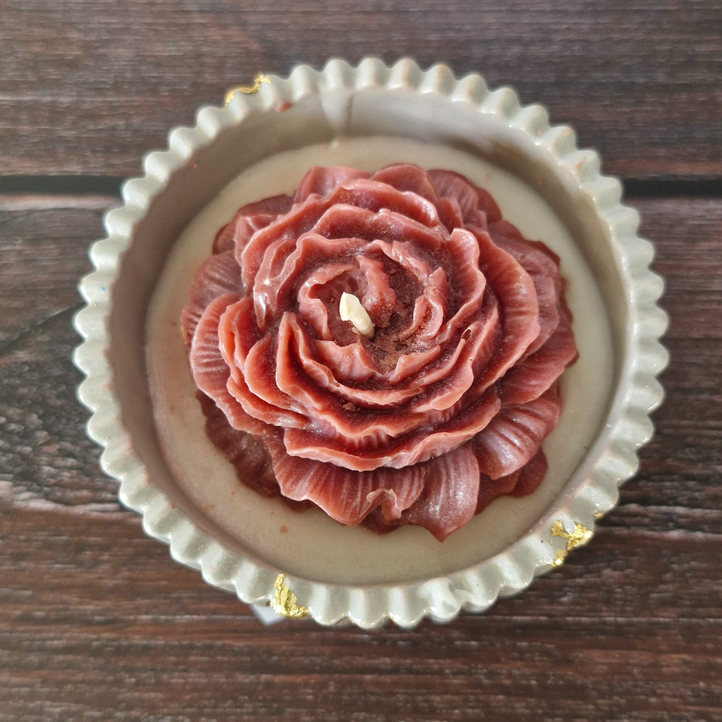 🕯️ Bougie parfumée Vanille – Pot en Raysin & Fleur en Cire