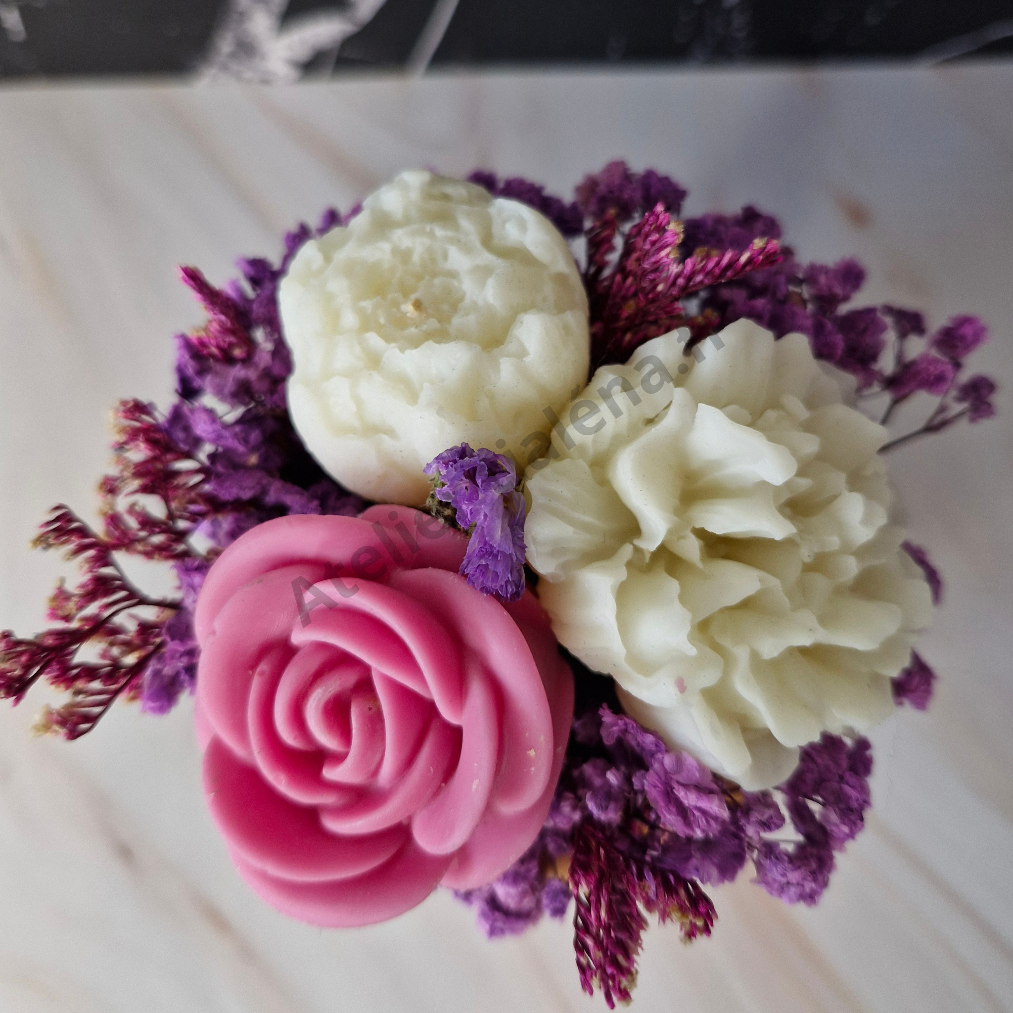 🌸 Bouquet de fleurs Blanc et Rose en fondants parfumés – Décoration & parfum d’intérieur