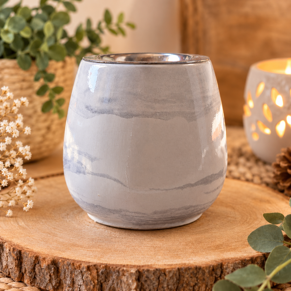 Brûleur à fondants marbré gris et blanc – Fait main