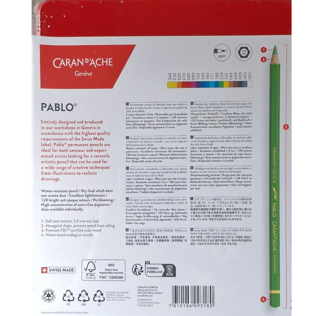 Caran d'Ache Pablo – Boîte de 18 crayons de couleur permanents