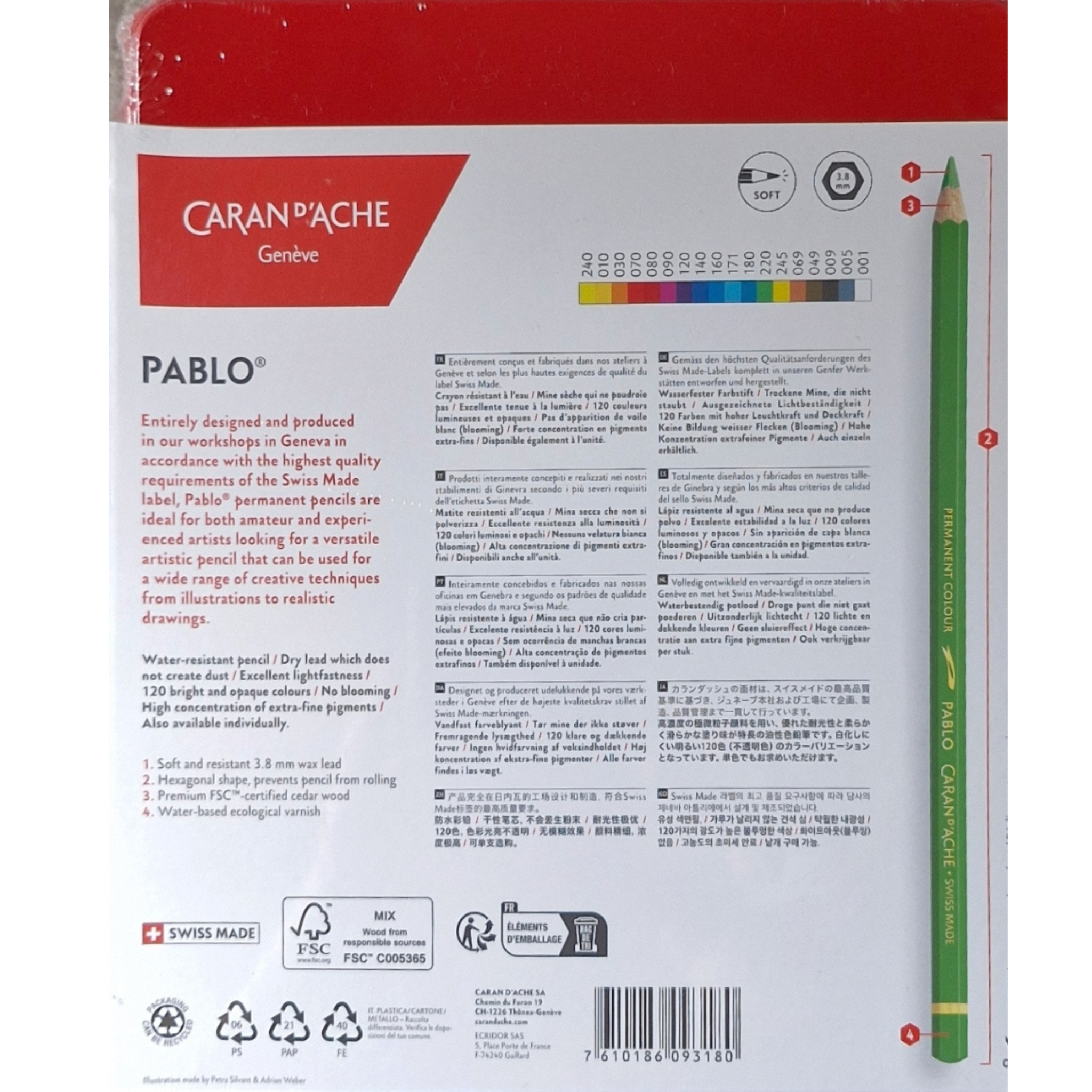Caran d'Ache Pablo – Boîte de 18 crayons de couleur permanents