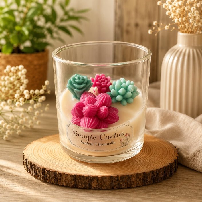 Bougie Cactus – Citronnelle | Cire de Coco - Bocal en Verre