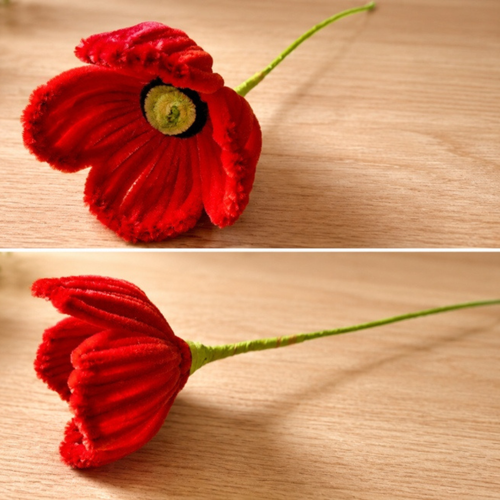 Coquelicot rouge en fil chenille fait main – Fleur artificielle décorative