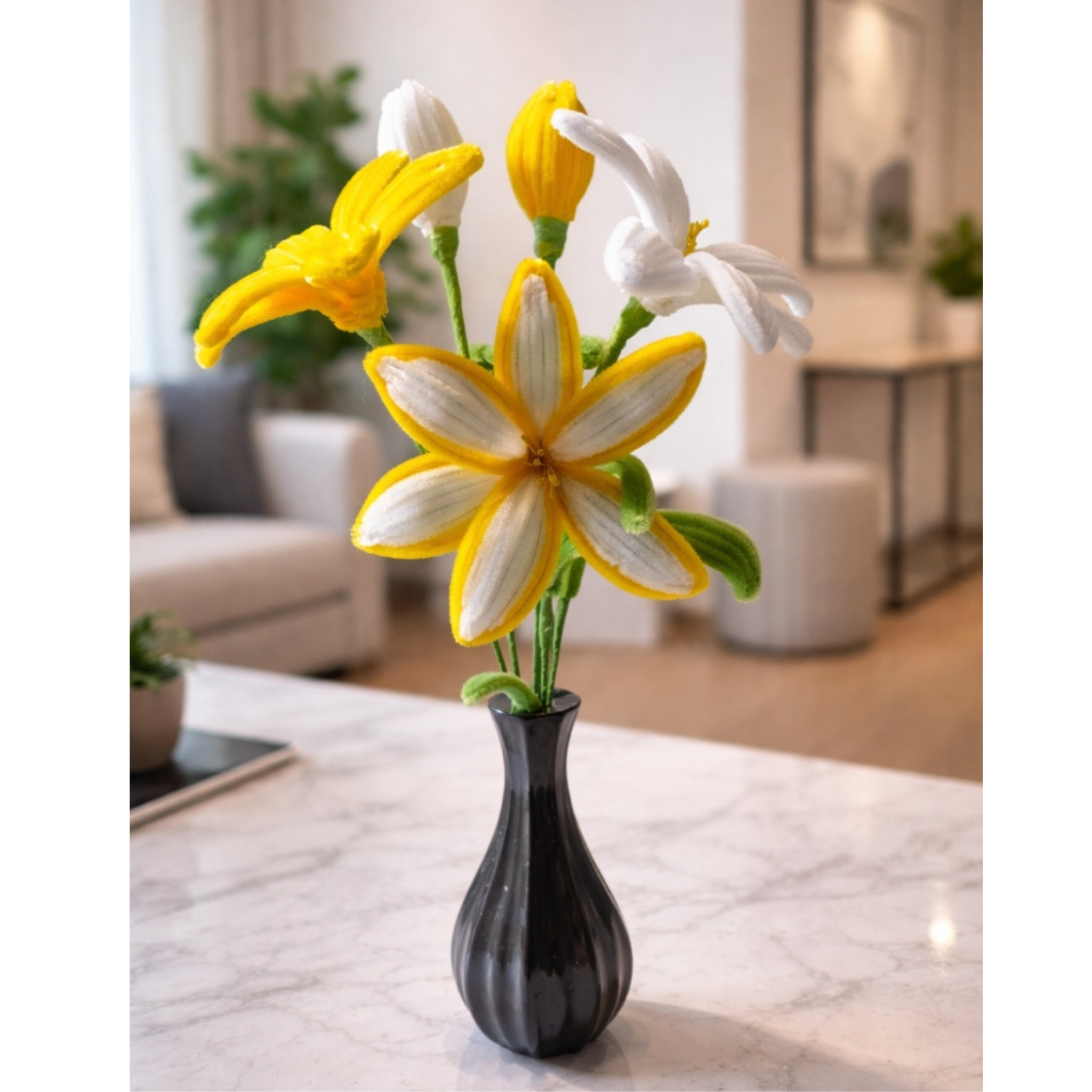 Bouquet de fleurs artificielles - Lys blanc et jaune