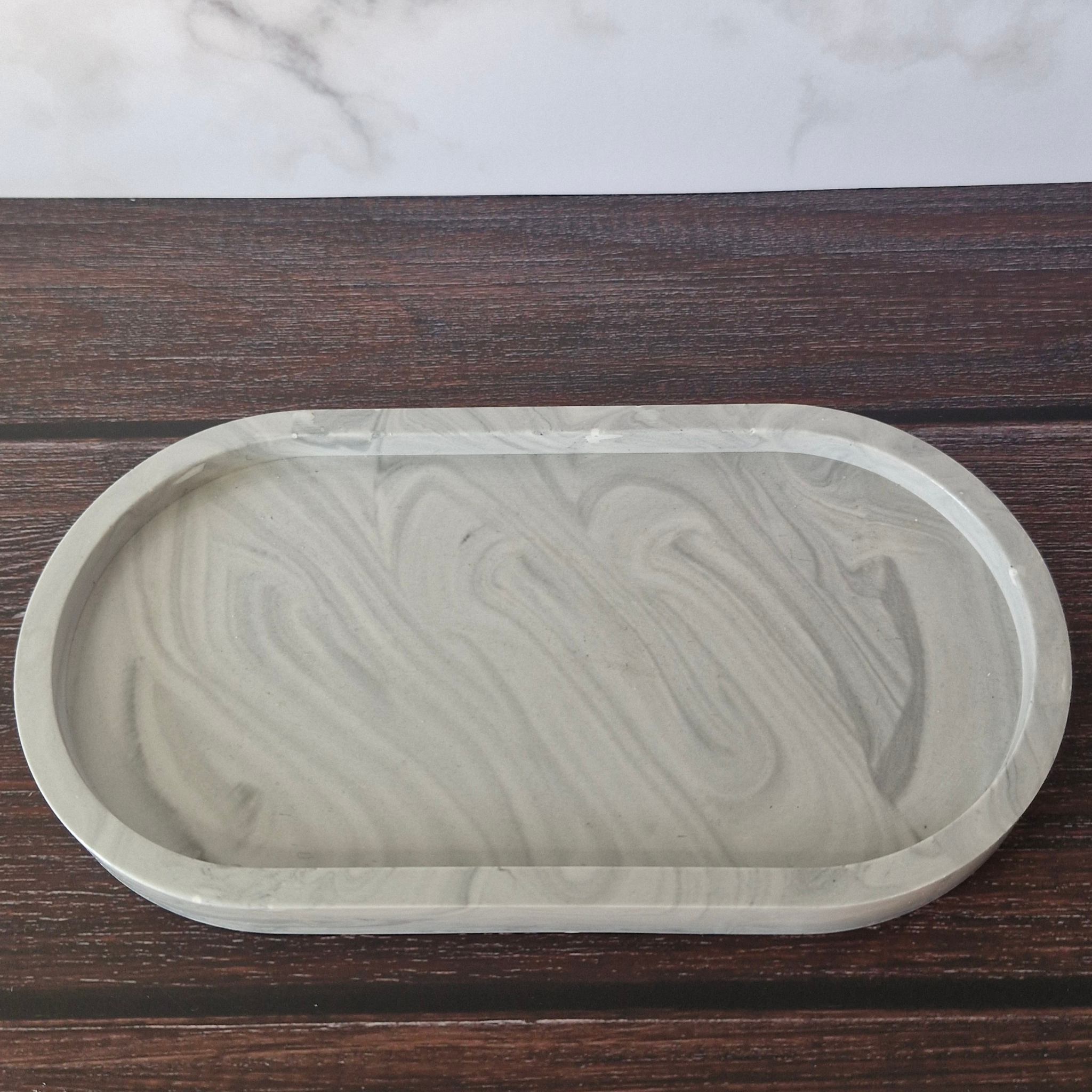 🤍 Plateau décoratif ovale en raysin gris marbré – Fait main